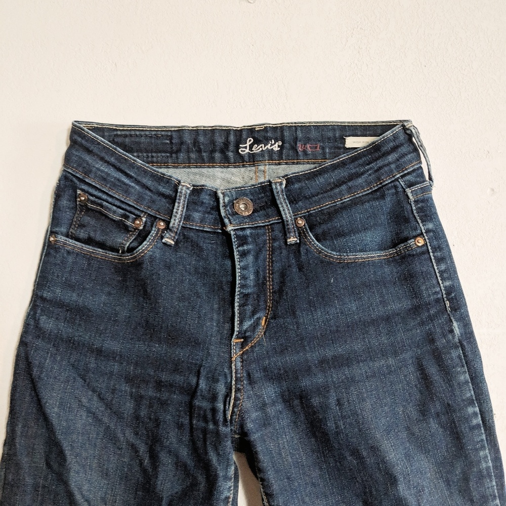 High Waist Levi Skinny Leg Dark Denim Jeans - Picture 5 of 8